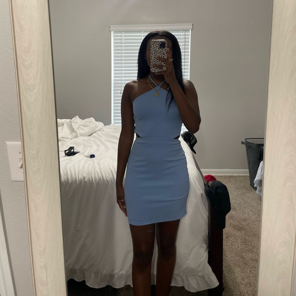 Blue Halter Mini Dress